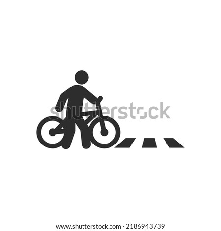 Crossing road with a bicycle, black icon. pedestrian is walking with a bicycle. Monochrome symbol. Vector illustration