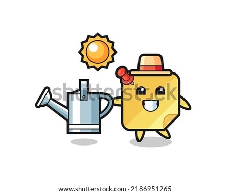Cartoon character of sticky note holding watering can , cute style design for t shirt, sticker, logo element