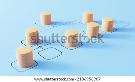 Organizational chart, concept about human resource management, career, the ladder of success, hiring, position, job. HR organigram, professionnal organization. Wooden pieces on blue background. Royalty-Free Stock Photo #2186956907