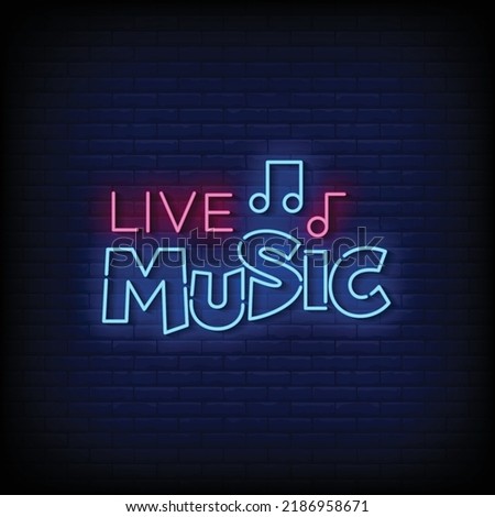 Neon Sign live music with Brick Wall Background Vector