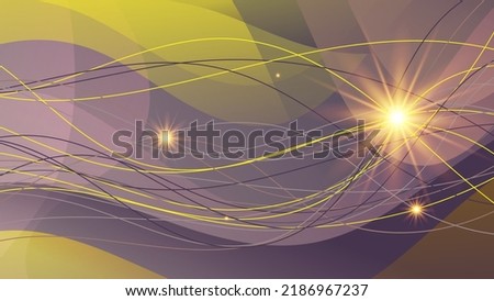 Elegant futuristic wallpaper. A burst of energy and intertwining thin wavy lines set against a backdrop of overlapping abstract shapes and color mixing. Vector.