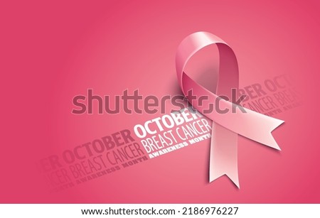 Posters for breast cancer awareness month in october. Realistic pink ribbon symbol. Medical Design. Vector illustration. Royalty-Free Stock Photo #2186976227