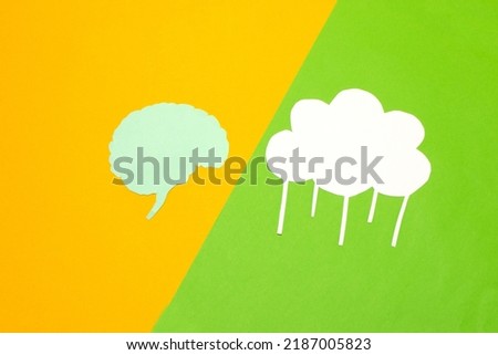 brain vs cloud, where more information can be packed, creative art design, yellow-green background