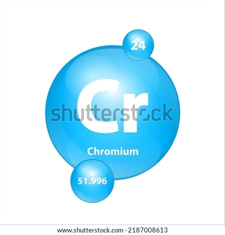 Chromium (Cr) icon structure chemical element round shape circle light blue. Chemical element of periodic table Sign with atomic number. Study in science for education. 3D Illustration vector.  Royalty-Free Stock Photo #2187008613