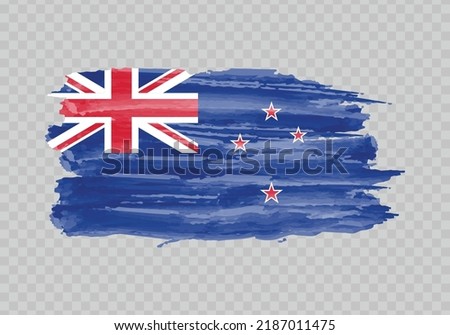 Watercolor painting flag of New Zealand. Hand drawing brush stroke