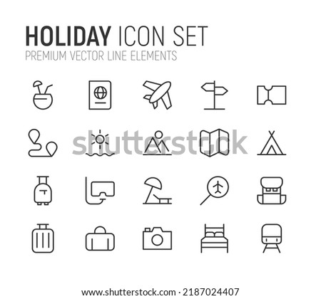 Simple line set of holiday icons. Premium quality objects. Vector signs isolated on a white background. Pack of holiday pictograms.