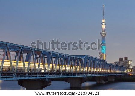 beautiful view of Tokyo city with Tokyo sky tree at sunset time 