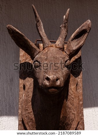 Head of a deer made from wood, Lokve. Slovenia