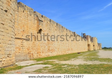 Outside city wall and ramparts of Aigues Mortes in France