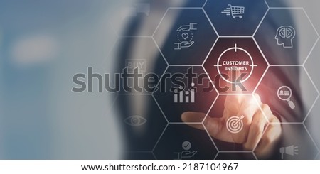 Customer insight marketing concept. Deep understanding of customers, their behaviors, preferences and  needs. Using customer insight to build strong customer relationship and increase customer loyalty Royalty-Free Stock Photo #2187104967