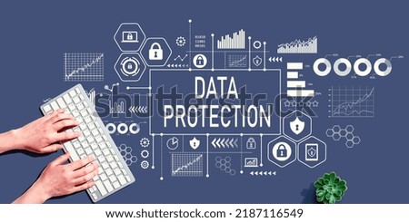 Data protection theme with person using a computer keyboard