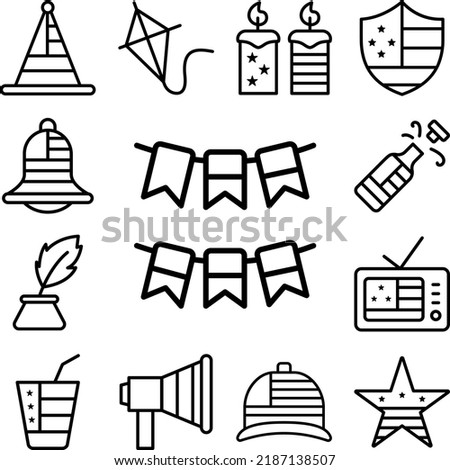 Decorations ribbons USA flag icon in a collection with other items