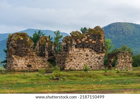 Ruins of the Tormak church (4th century) at sunset time, Armenia