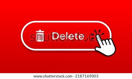 Hand mouse cursor click red erase, wipe, delete button or sign for website, mobile app, UI. Royalty-Free Stock Photo #2187169003