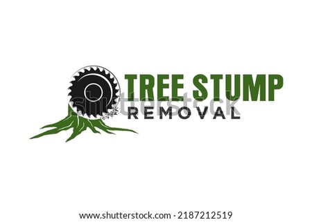 Stump grinding and removal logo design vector icon symbol Royalty-Free Stock Photo #2187212519