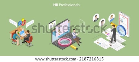 3D Isometric Flat Vector Conceptual Illustration of HR Professionals, Recruiting Agency or Headhunting Company Royalty-Free Stock Photo #2187216315