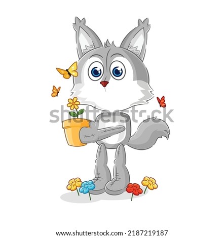 the wolf with a flower pot. character vector