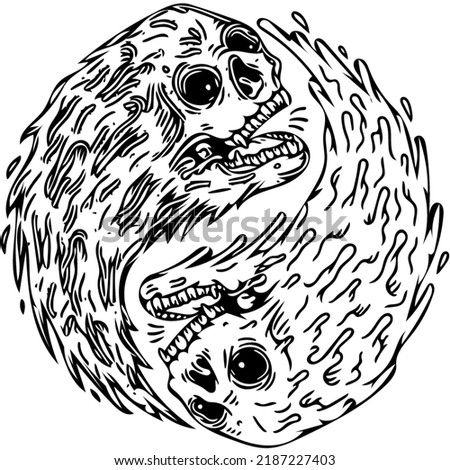 Skull yin yang vector design template and illustration editable