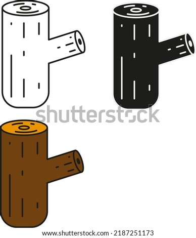 Vector with transparent background of the trunk of a tree. Branch. Firewood for a camping day. Forest and nature. Tree trunk in three styles, black and white icon, color and linear style