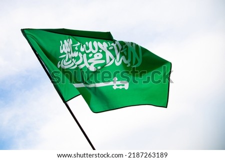 Saudi Arabia flag, Statement translation: There is no God but Allah, Muhammad is the Messenger of Allah. Use it for national day and and country national occasions.