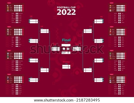 Illustration of match schedule tournament playoff in Qatar , final stage, with stadions. group matches Royalty-Free Stock Photo #2187283495