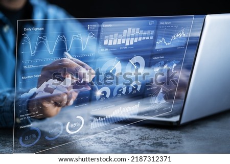Financial KPI Data Profits Dashboard On Computer Royalty-Free Stock Photo #2187312371