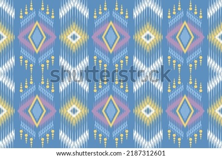 Blue ikat. Seamless pattern. Aztec style. Ikat fabric Aztec tribal background. Folk embroidery, Indian, Scandinavian, Gypsy, Mexican, African rug, wallpaper.