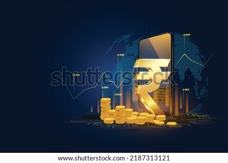 Indian economy increase bull market. indian stock market high growth or indian rupee symbol with stock market.  Royalty-Free Stock Photo #2187313121