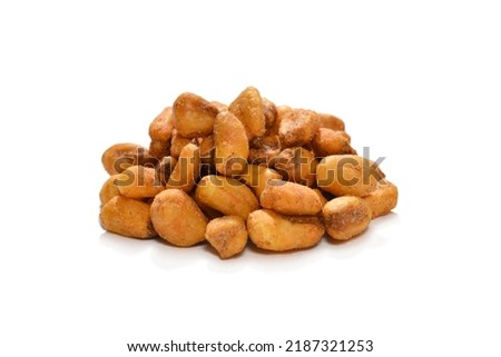Heap of roasted wheat flakes isolated on white background    