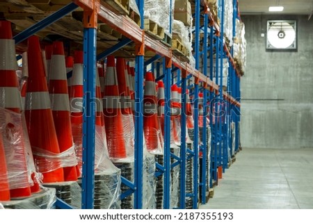 Traffic Cones in a warehouse - stock photo