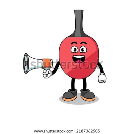 table tennis racket cartoon illustration holding megaphone , character design