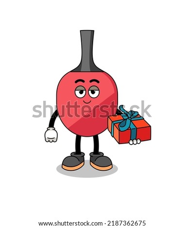 table tennis racket mascot illustration giving a gift , character design