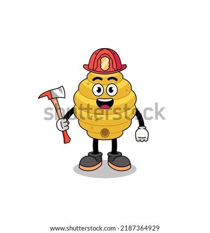 Cartoon mascot of bee hive firefighter , character design