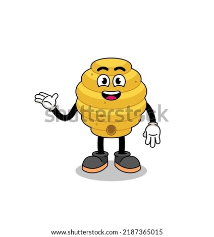 bee hive cartoon with welcome pose , character design