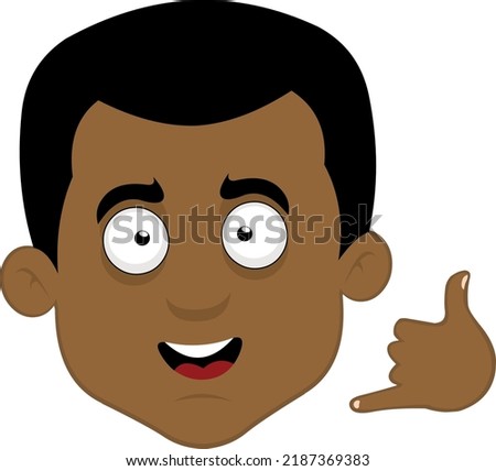 Vector illustration of the face of a cartoon man making a call me on the phone gesture with his hand
