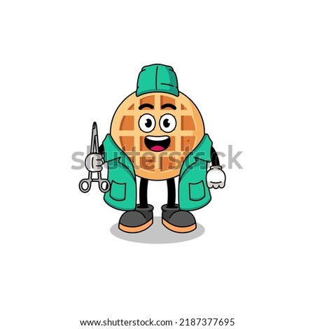 Illustration of circle waffle mascot as a surgeon , character design