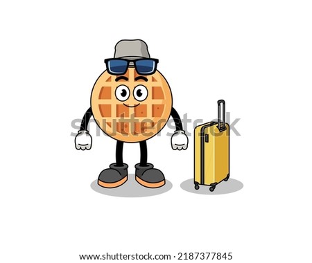 circle waffle mascot doing vacation , character design