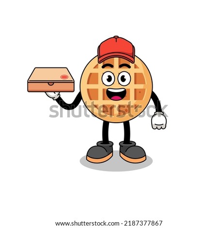 circle waffle illustration as a pizza deliveryman , character design