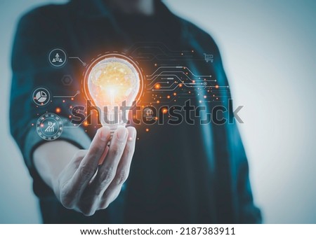 Successful business idea, concept, light bulb cell phone, global internet connection. Global Business and Digital Marketing Internet Connectivity Application Technology Finance and Banking Digital Lin