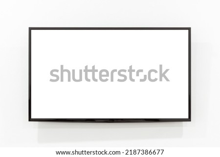 Led tv screen hanging on a white wall background, Television screen, Modern smart tv 