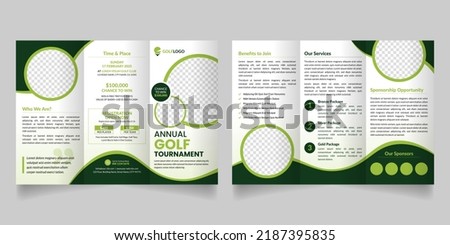Golf Tournament Tri-fold Brochure Design Template Suitable for Golf Academy, Golf Championship Event Royalty-Free Stock Photo #2187395835