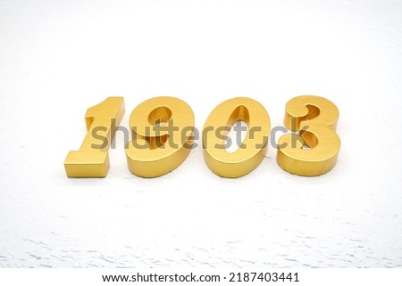    Number 1903 is made of gold painted teak, 1 cm thick, laid on a white painted aerated brick floor, visualized in 3D.                                        