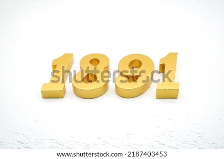   Number 1891 is made of gold painted teak, 1 cm thick, laid on a white painted aerated brick floor, visualized in 3D.                                         