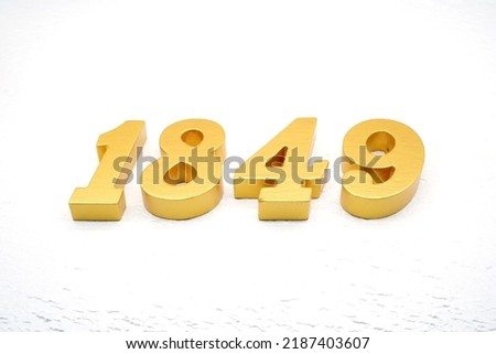    Number 1849 is made of gold painted teak, 1 cm thick, laid on a white painted aerated brick floor, visualized in 3D.                                       