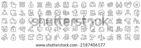 Set of illegal and corruption line icons. Collection of black linear icons Royalty-Free Stock Photo #2187406177