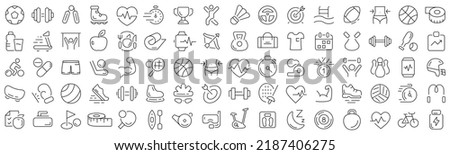 Set of sport and fitness line icons. Collection of black linear icons