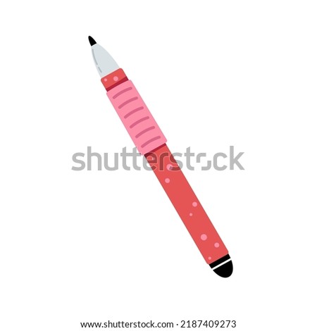 Vector cute pen. School supply for children. Red and pink pencil. Back to school. Ballpoint.
