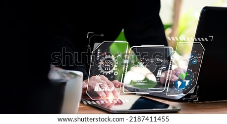 Sustainable development and renewable energy-based enterprise. Concept of lowering CO2 emissions. Green enterprises that use renewable energy can help to reduce climate change and global warming. Royalty-Free Stock Photo #2187411455