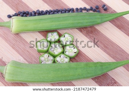 okra stock with leaf and seed on farm for harvest