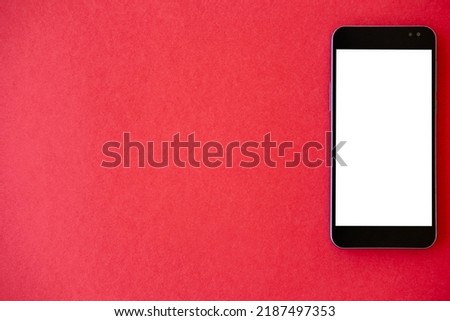 Mobile mockup. Online connection. Digital life. Smartphone with blank white screen isolated red copy space.